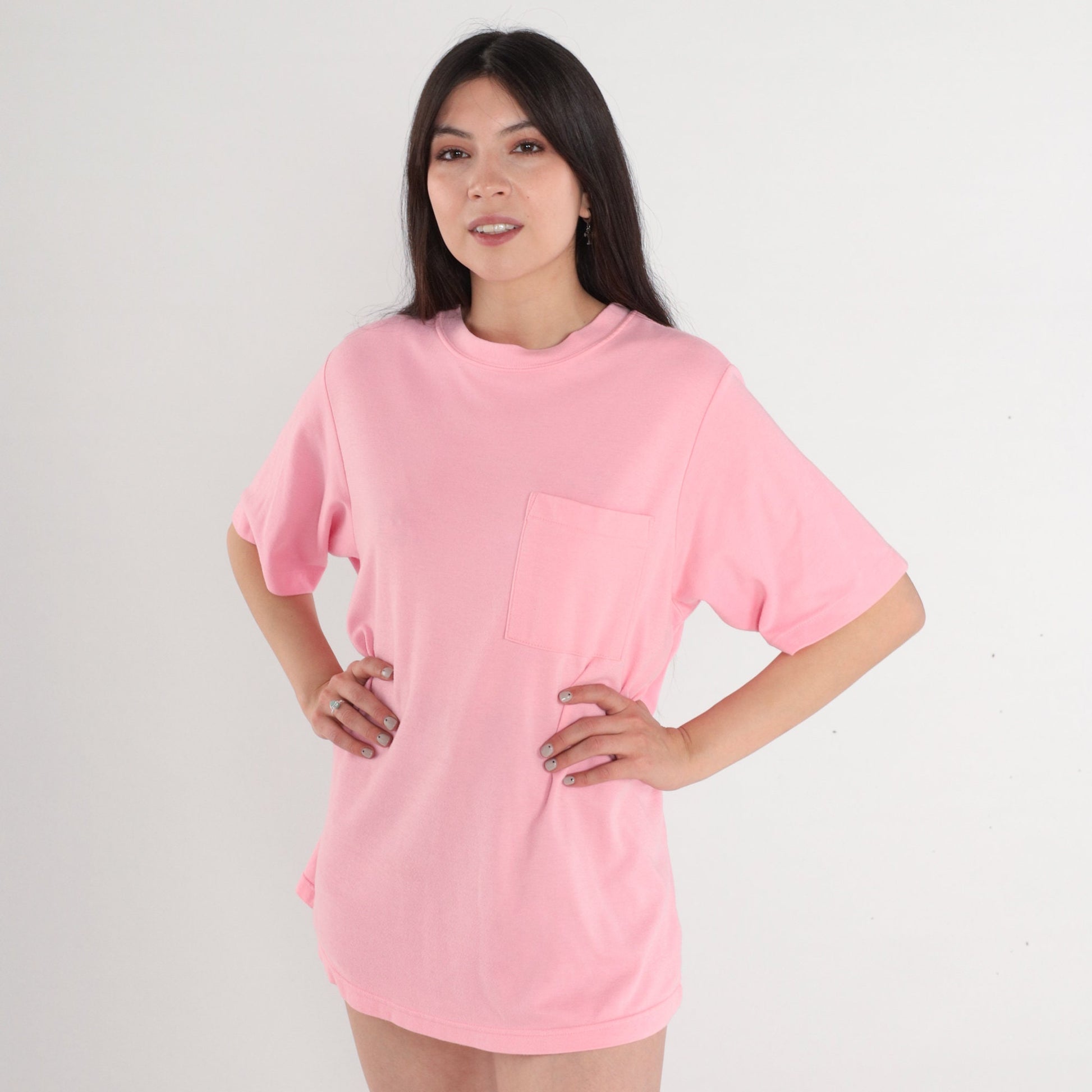 90s Pink Pocket T-Shirt Cotton Blend Vintage Large L