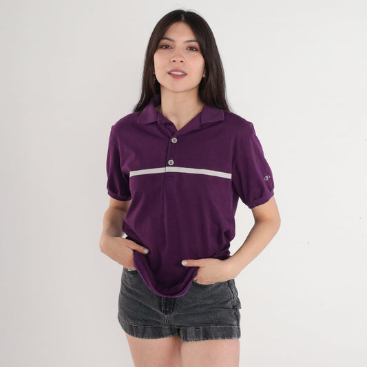 90s Ocean Pacific Polo Shirt Purple White Striped OP Logo Medium