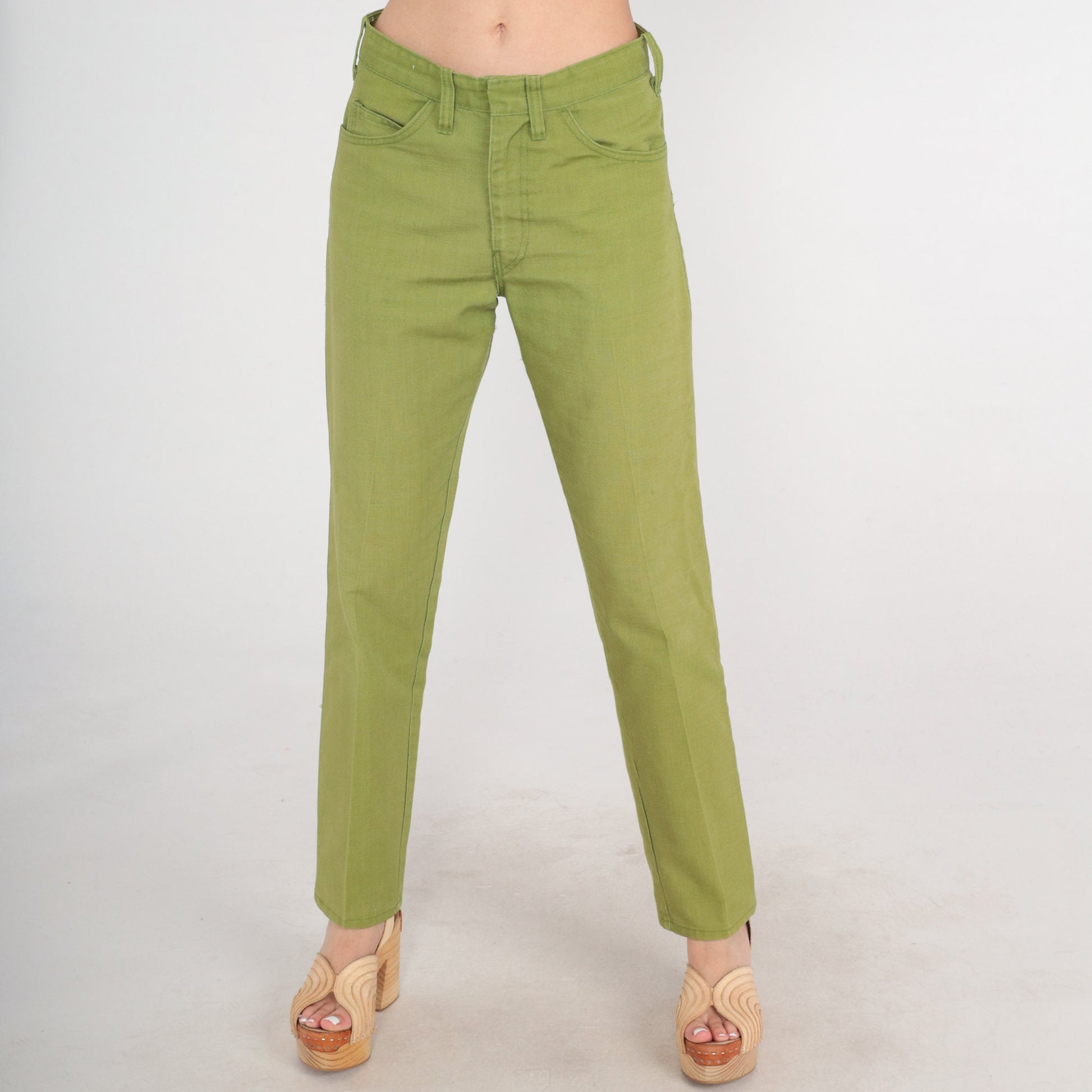 70s Green Tapered Trousers Mid Rise Creased Slacks Small