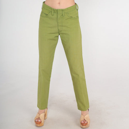 70s Green Tapered Trousers Mid Rise Creased Slacks Small