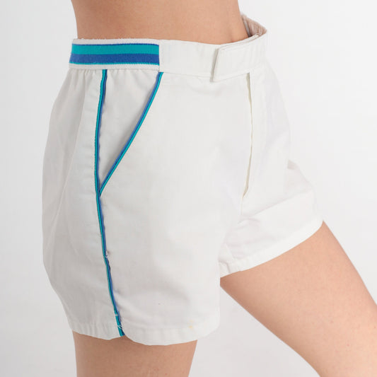 80s Jantzen White Tennis Shorts Blue Ringer Trim High Waist Small S