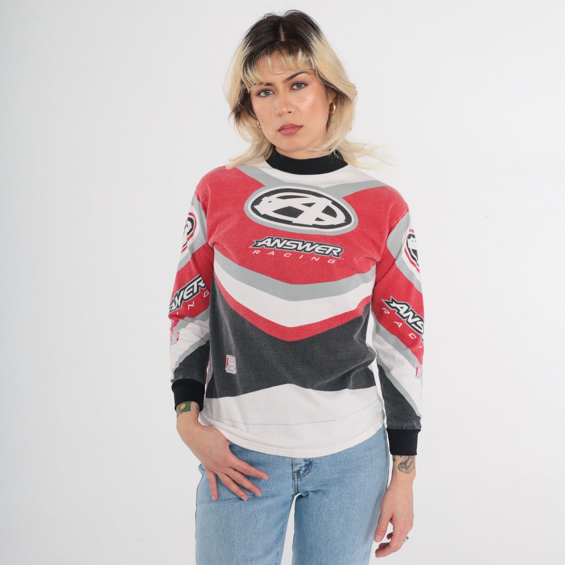 Y2K Answer Racing Motocross Long Sleeve Graphic Tee Extra Small