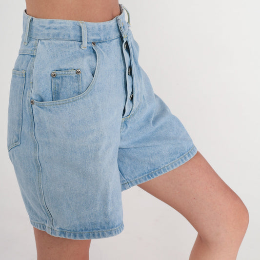 80s High-Waisted Denim Shorts Button Fly Light Wash Jean Shorts Small