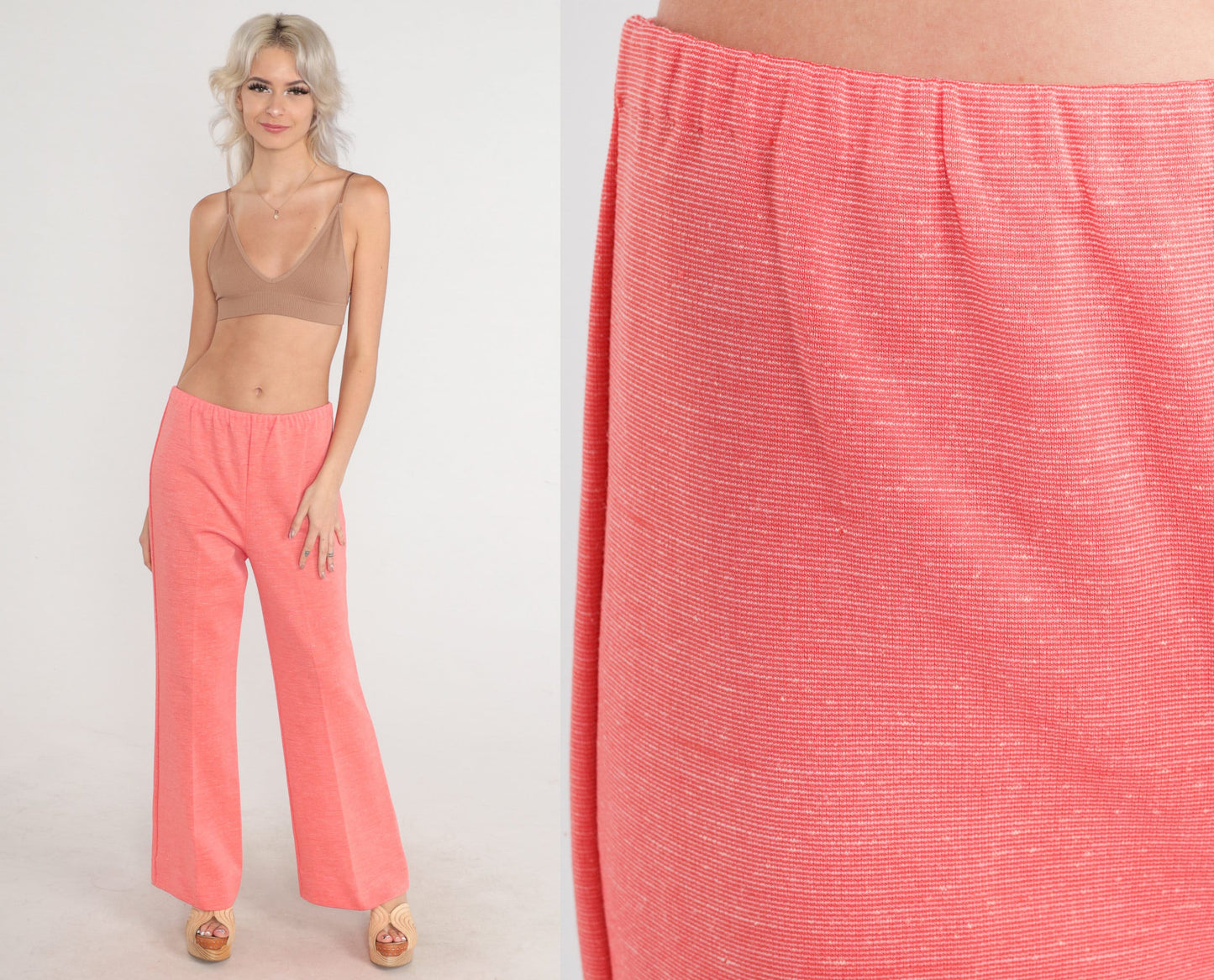 70s Pink High-Waist Bell Bottom Trousers Medium M