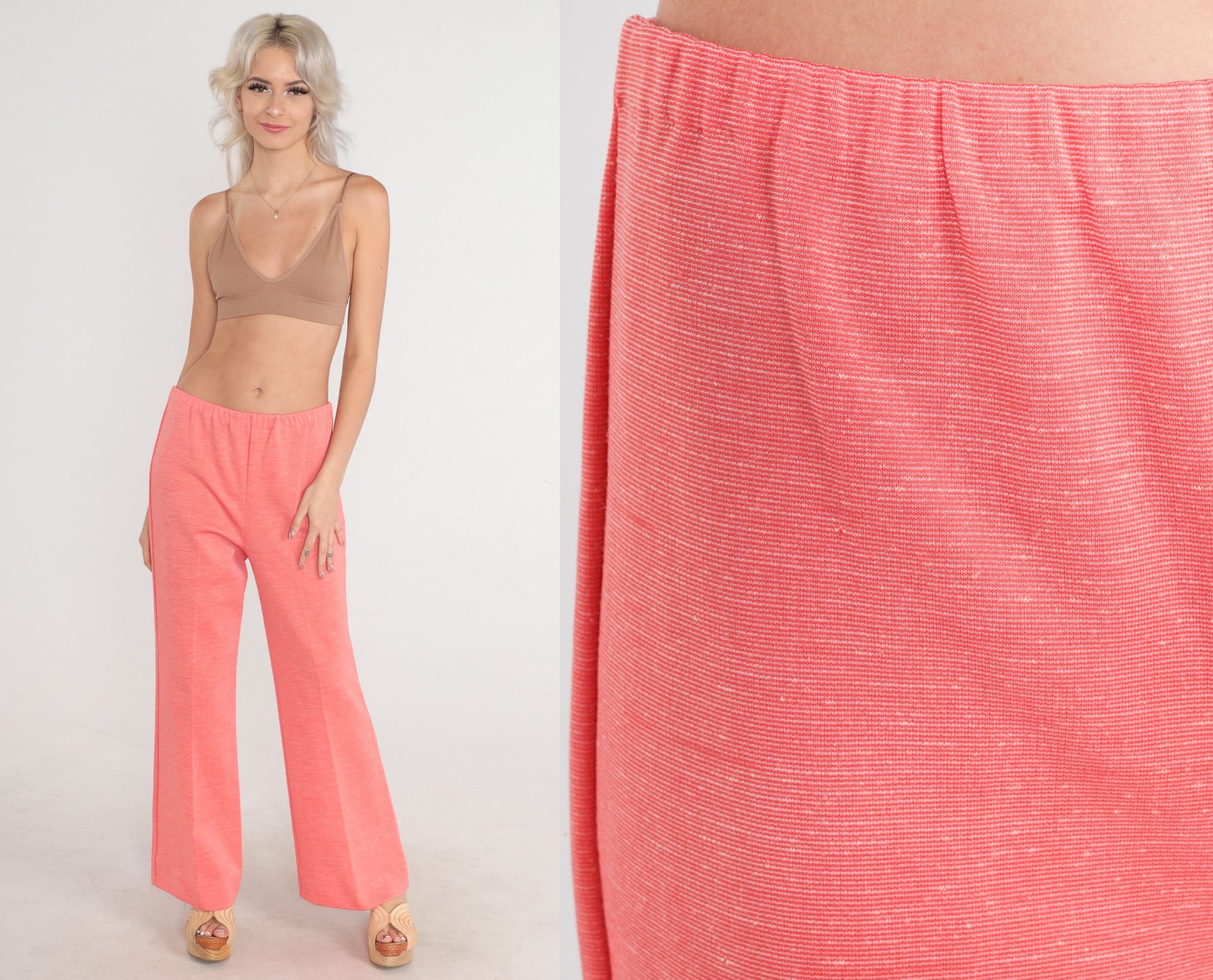 70s Pink High-Waist Bell Bottom Trousers Medium M