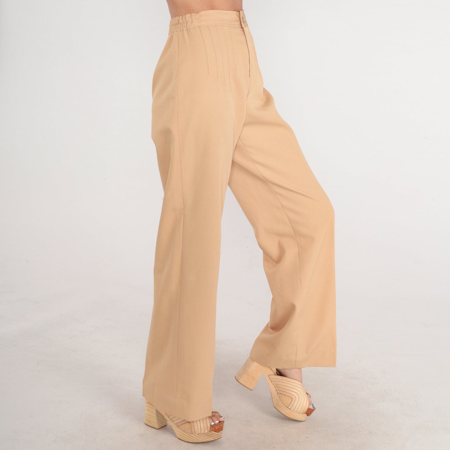 70s Tan High-Waisted Straight Leg Trousers Pleated Crease Extra Small