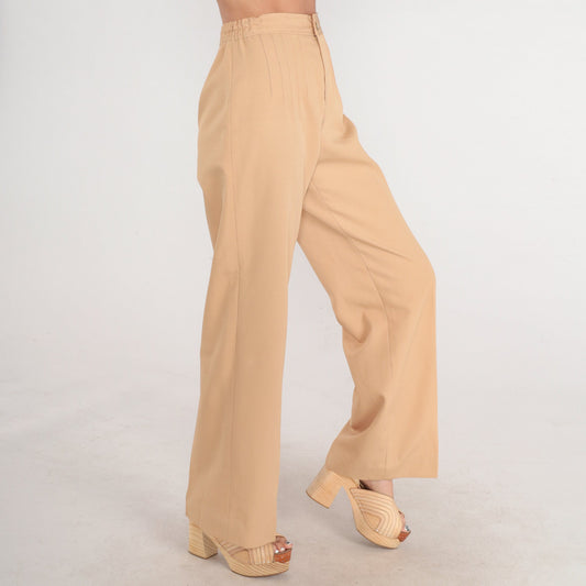 70s Tan High-Waisted Straight Leg Trousers Pleated Crease Extra Small