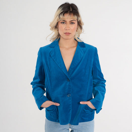 90s Studio Works Blue Velvet Blazer Button-Up Jacket Medium