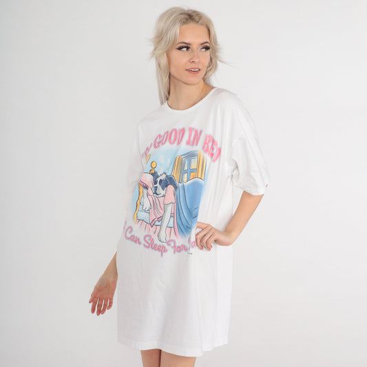 Y2K Big Dogs Pajama Dress 'I'm Good in Bed' Graphic Tee Mini Cotton Small