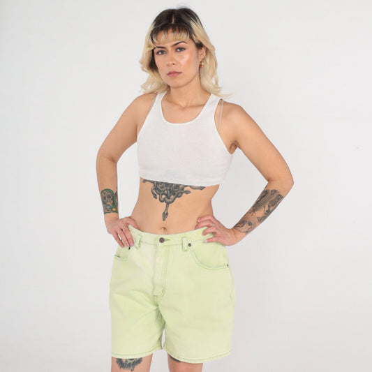 90s AMI Light Green Denim Shorts High Waist Jean Shorts Large