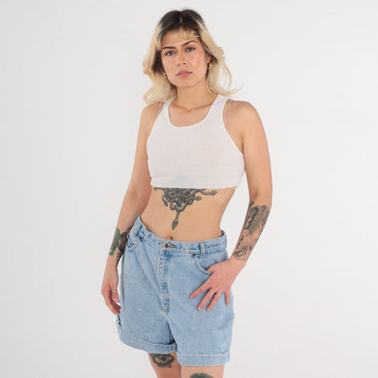 90s Sonoma Denim Shorts High Waist Cuffed Light Wash Blue Large