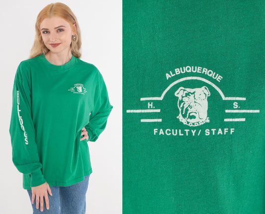 80s Albuquerque High School Bulldogs Faculty Long Sleeve Tee Green Large