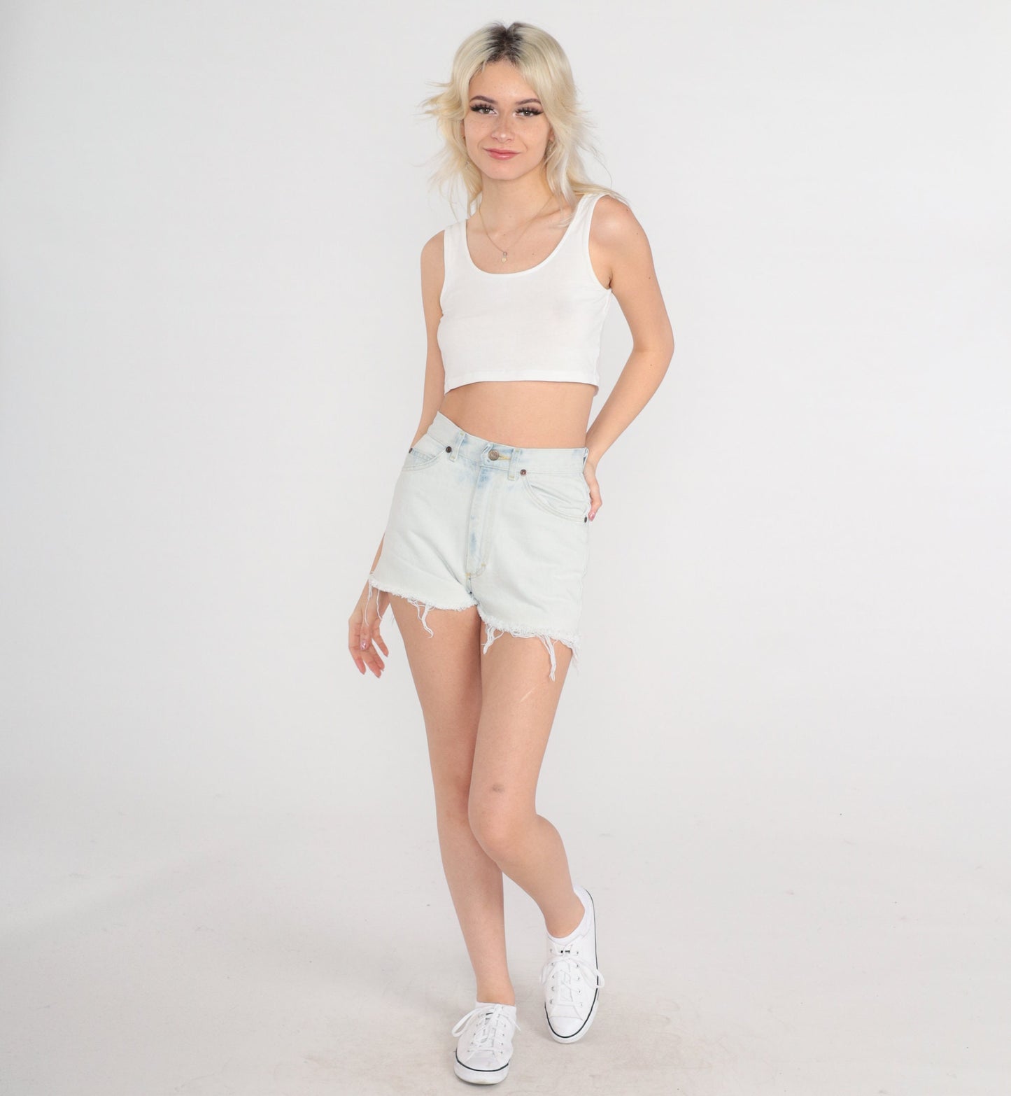 Lee Denim Cut-Off Shorts 90s High Waisted Light Blue Extra Small