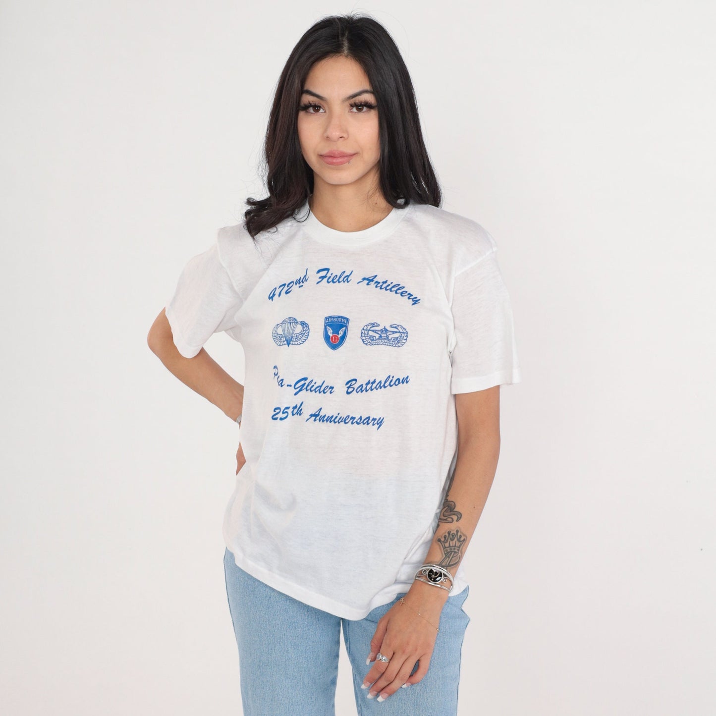 80s 472nd Field Artillery Para-Glider Battalion Graphic T-Shirt White Medium