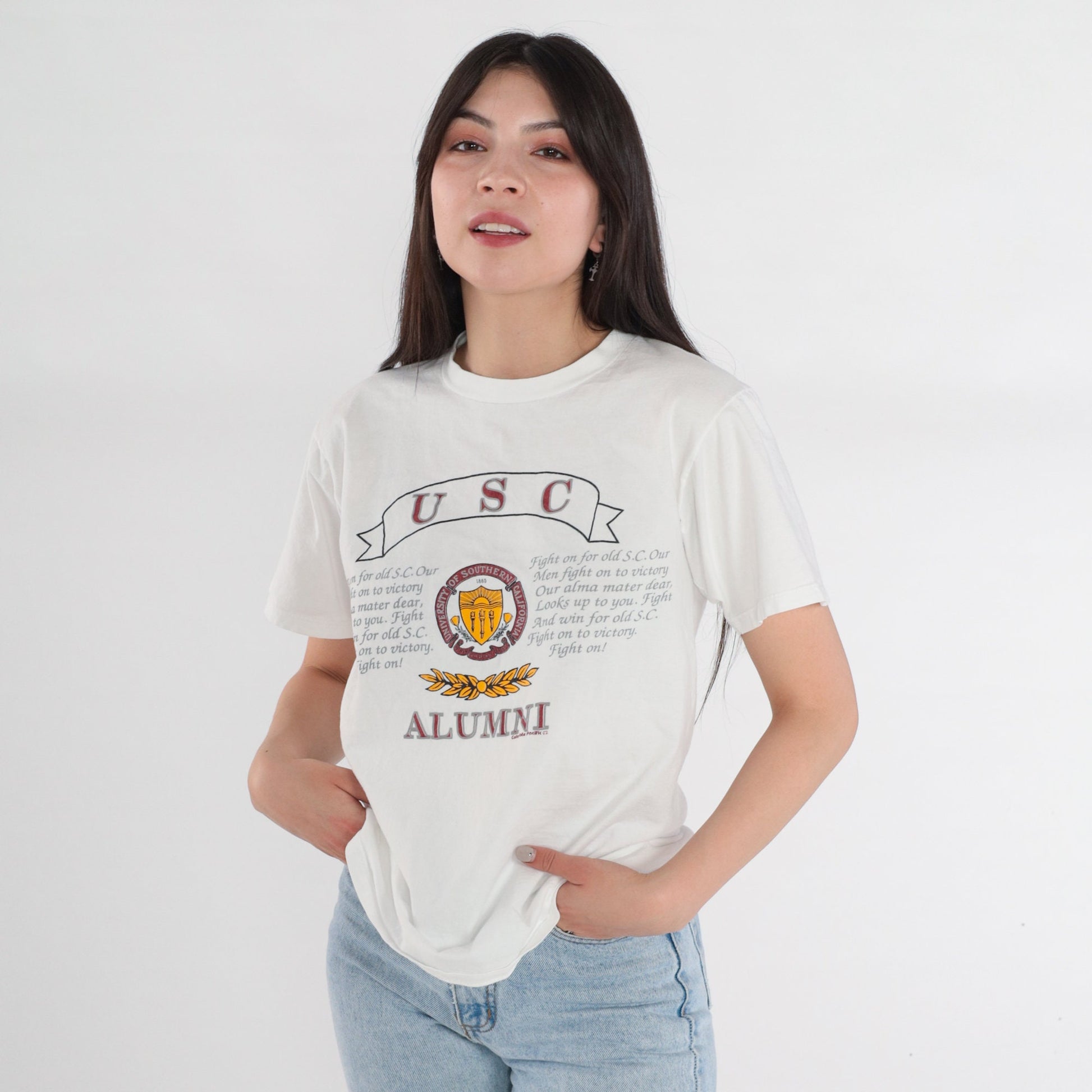 90s USC Trojans Alumni Graphic T-Shirt White Cotton Medium