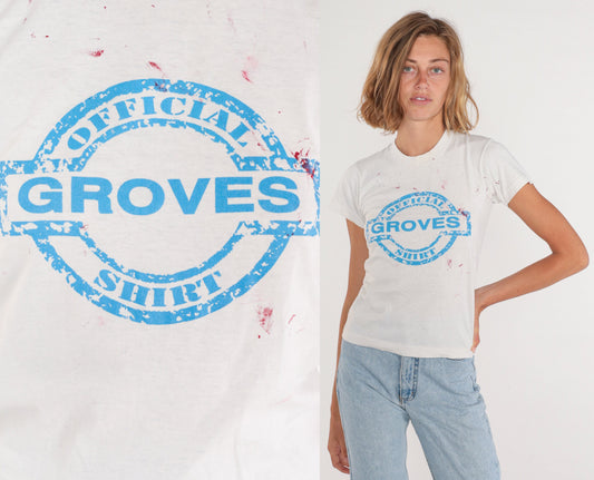 90s Official Groves Graphic T-Shirt White Paint Splatter Single Stitch Extra Small