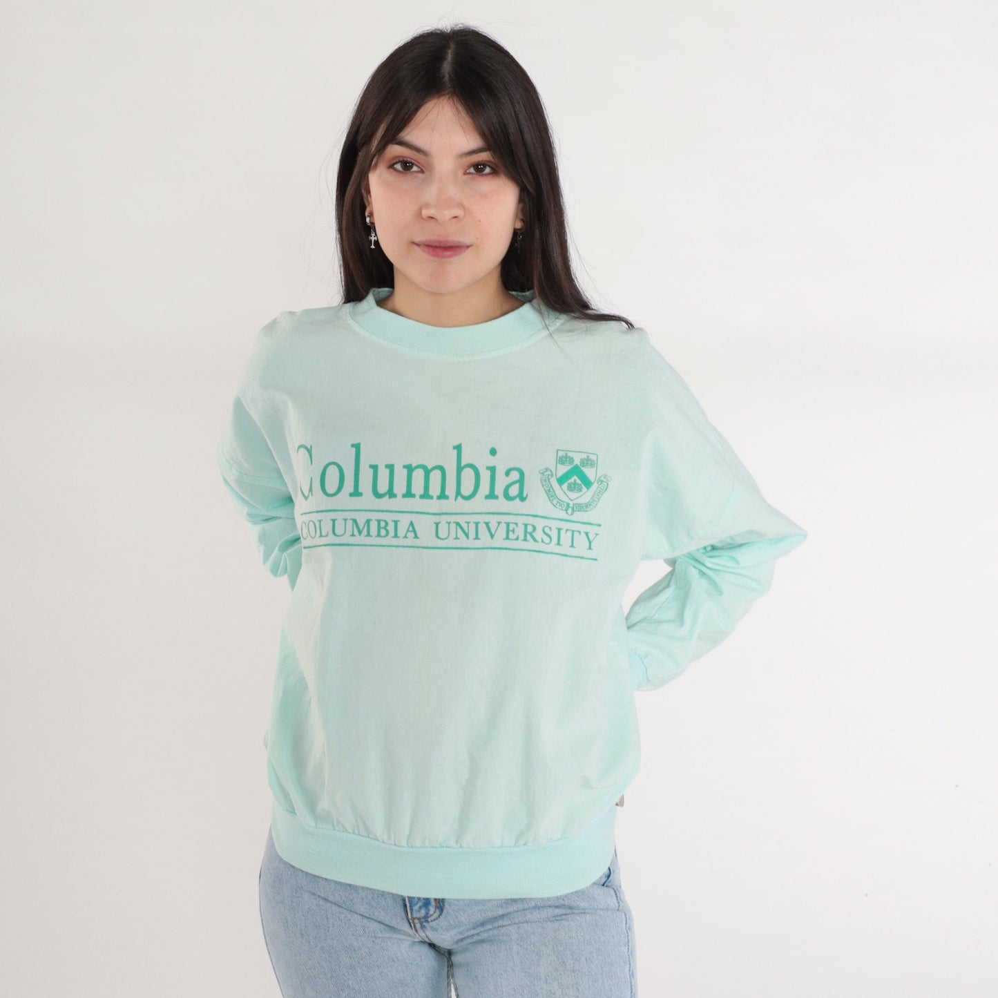 90s Columbia University Aqua Cotton Crewneck Sweatshirt Small Medium