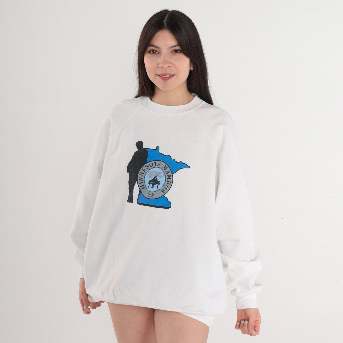 90s Minnesota Mambos Piano Club Graphic Sweatshirt White Raglan Extra Extra Large XXL