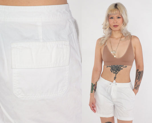 00s Ocean Pacific White Cotton Shorts High Drawstring Waist Large