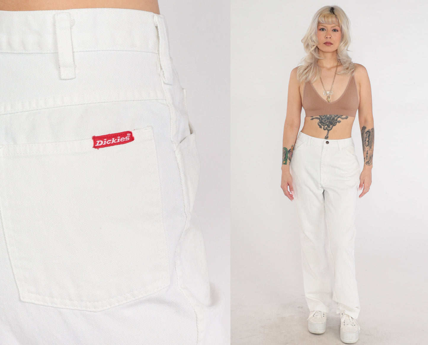 Dickies White Denim High Rise Straight Leg Jeans 00s Workwear Extra Large