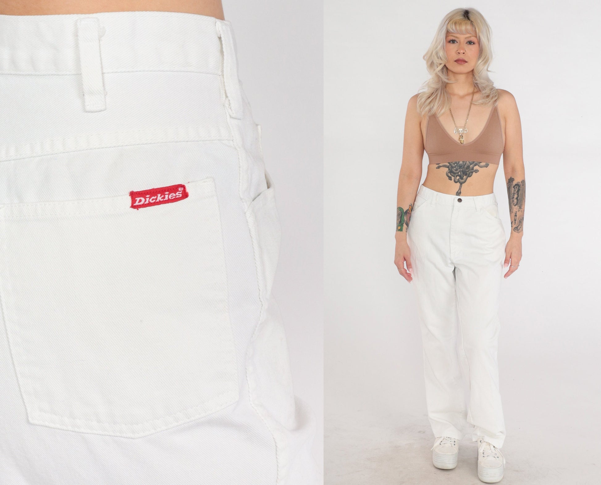 Dickies White Denim High Rise Straight Leg Jeans 00s Workwear Extra Large