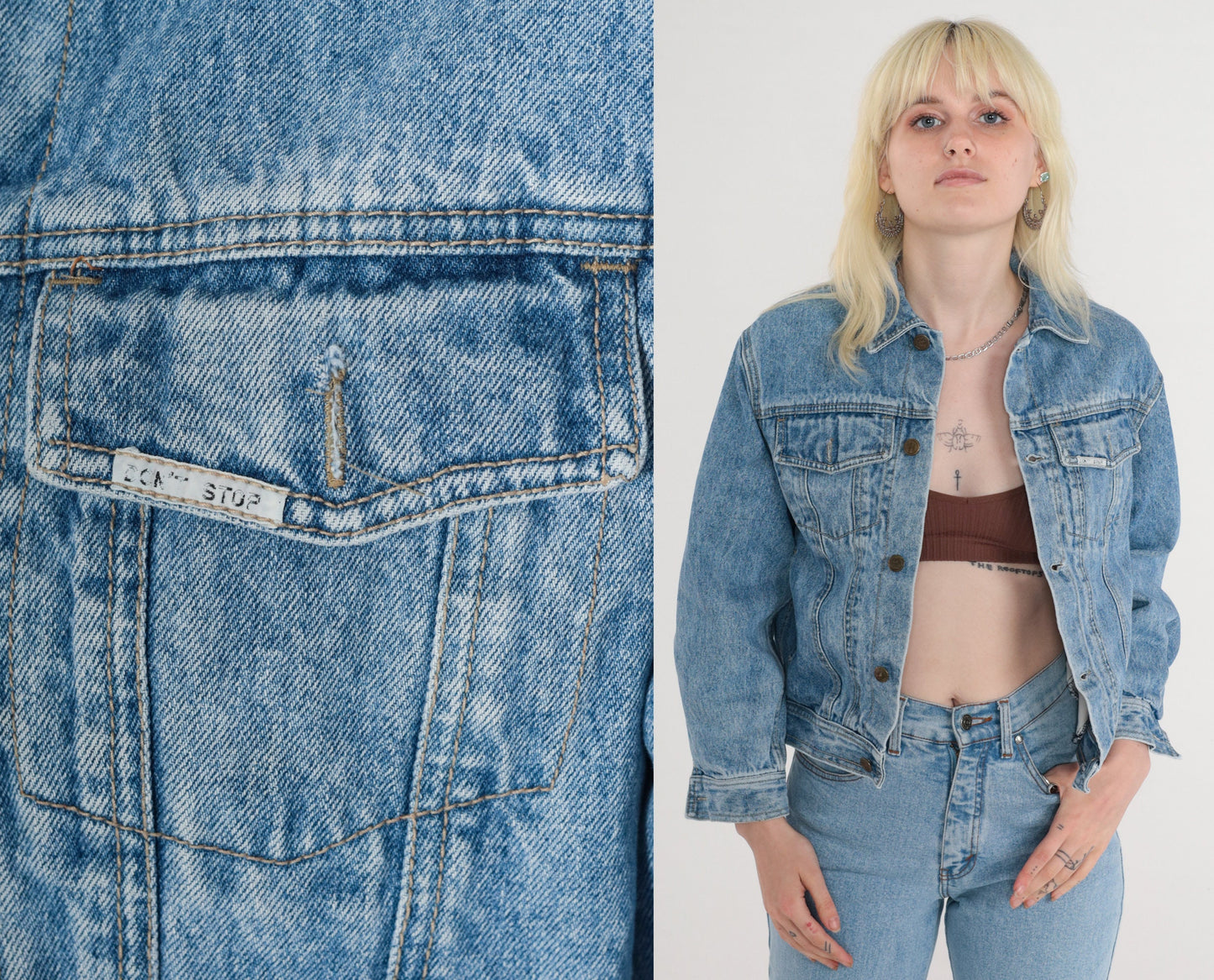 80s Blue Denim Jacket Button-Up Trucker Coat Extra Small XS