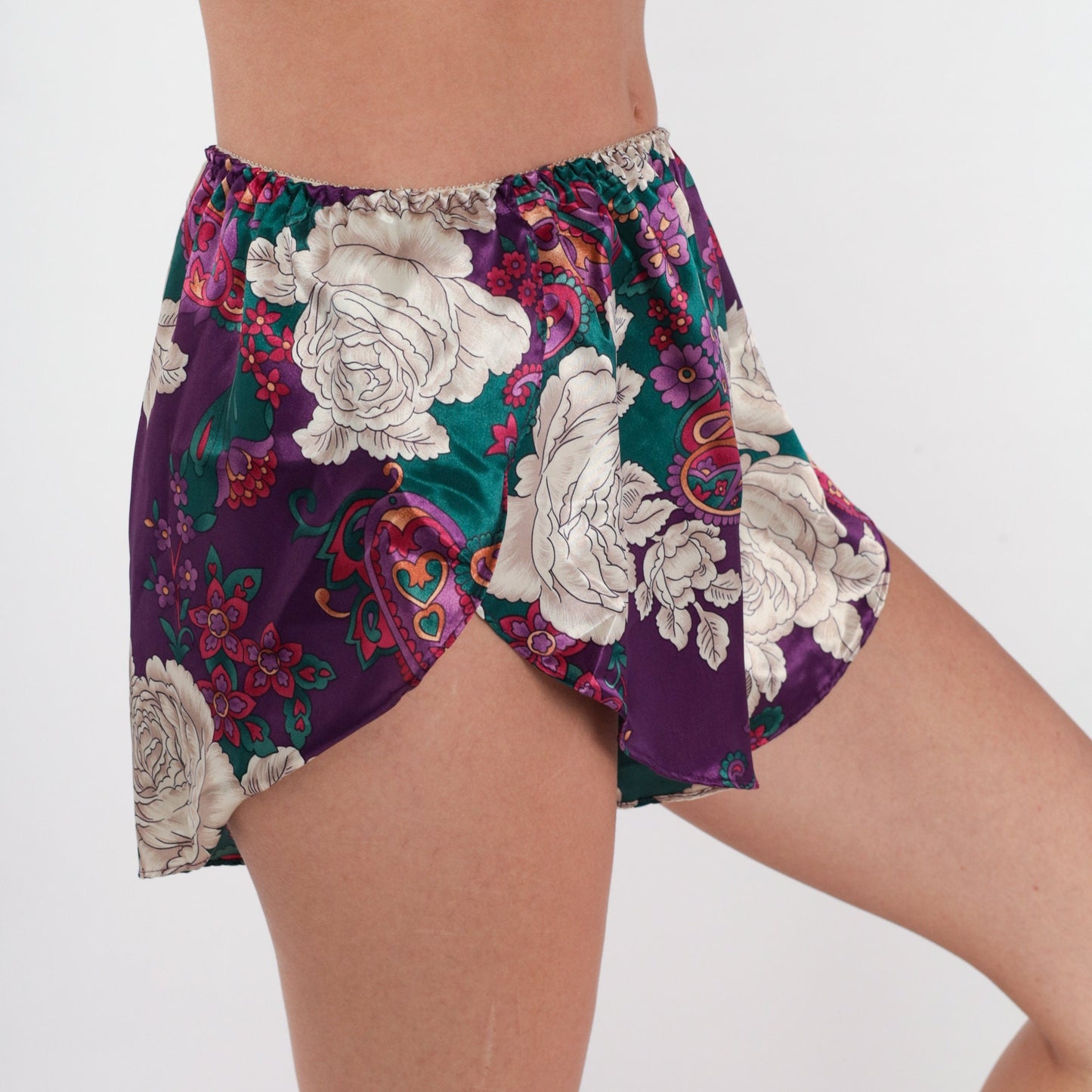 90s Paisley Floral Tap Shorts Satin Dolphin Cut Sleep Shorts Small
