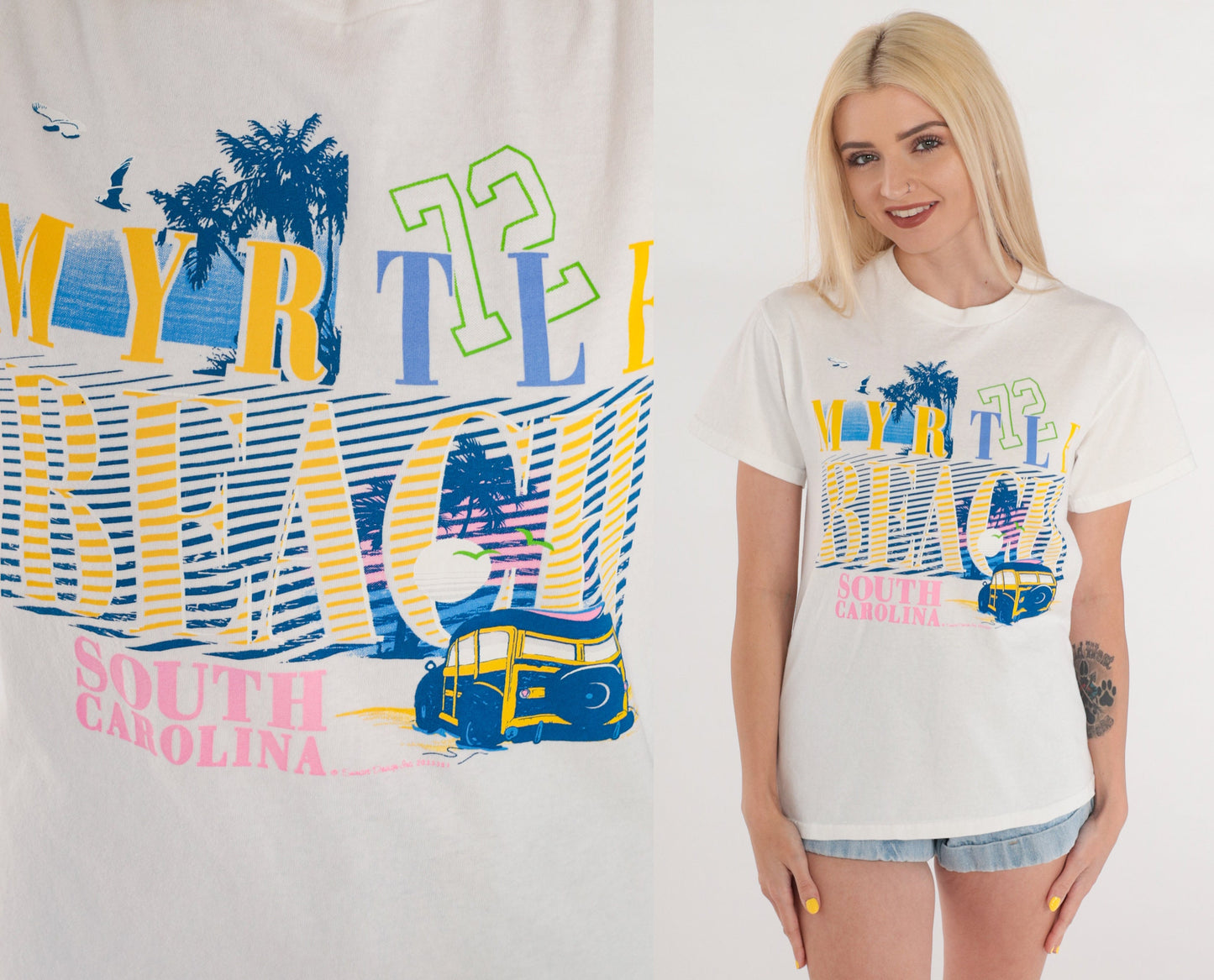 90s Myrtle Beach South Carolina Graphic Tee White Cotton Small