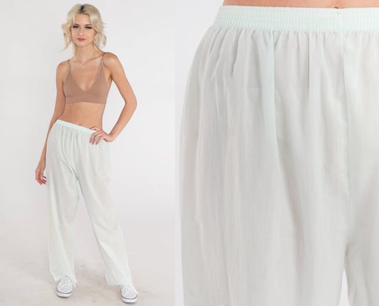 80s Mint Tapered High-Waist Pants Cotton Blend Semi-Sheer Small Medium