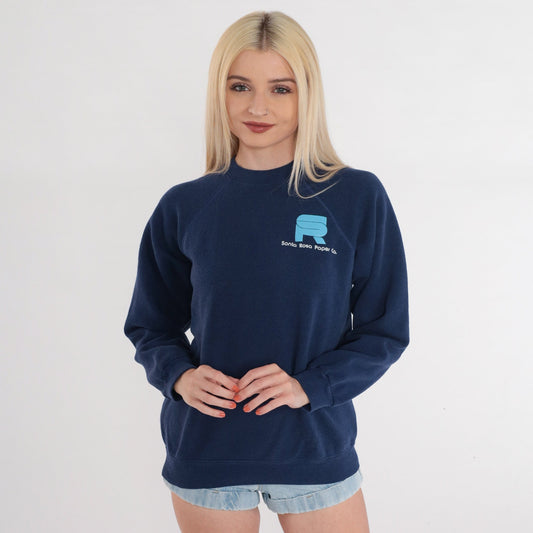 90s Santa Rosa Paper Co Logo Sweatshirt Navy Raglan Crewneck Medium M