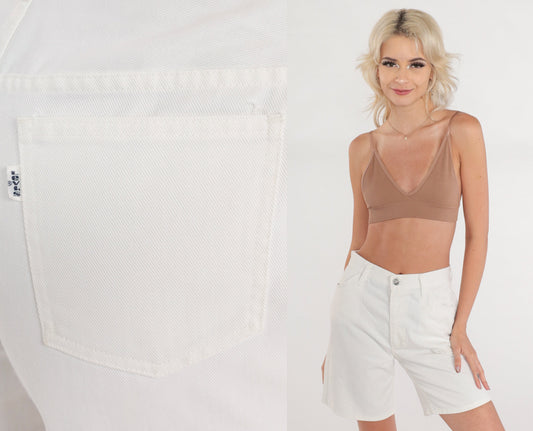 80s Levi's for Gals White Denim Shorts Mid Rise Knee Length XS