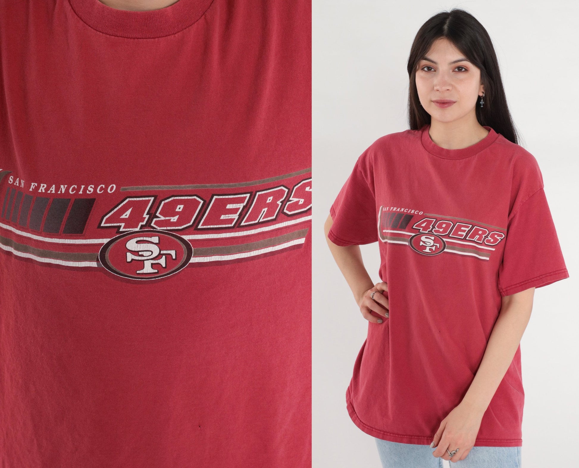 90s San Francisco 49ers NFL Graphic T-Shirt Red Cotton Large