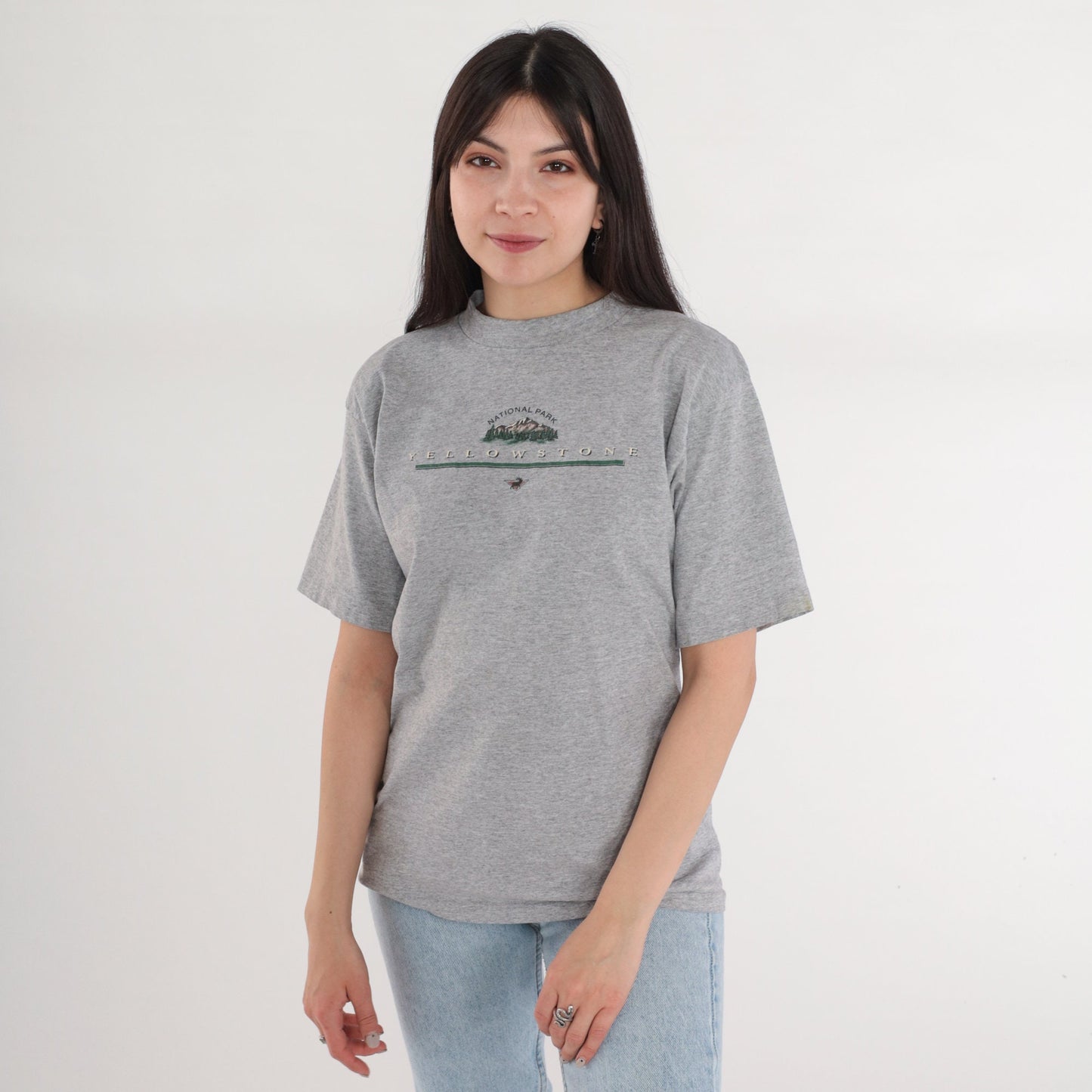 90s Yellowstone National Park Moose Graphic Tee Heather Grey Small