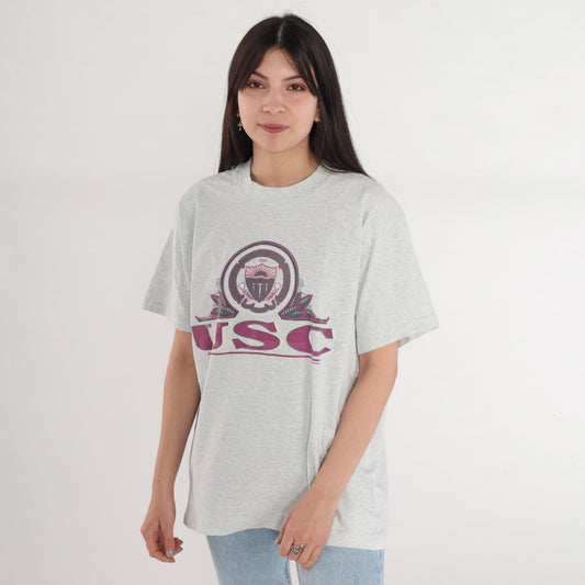90s USC Trojans Graphic T-Shirt Heather Grey College Tee Medium