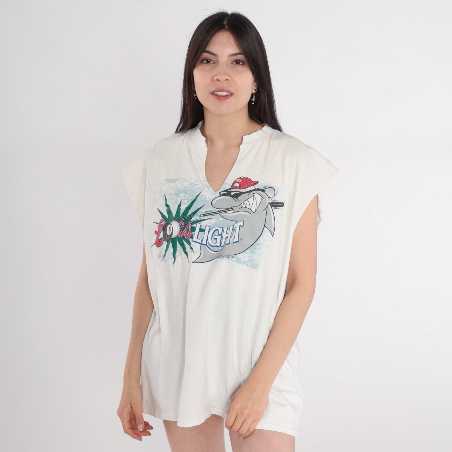 90s Coors Light Pool Shark Graphic Cutoff Muscle Tee White Extra Large