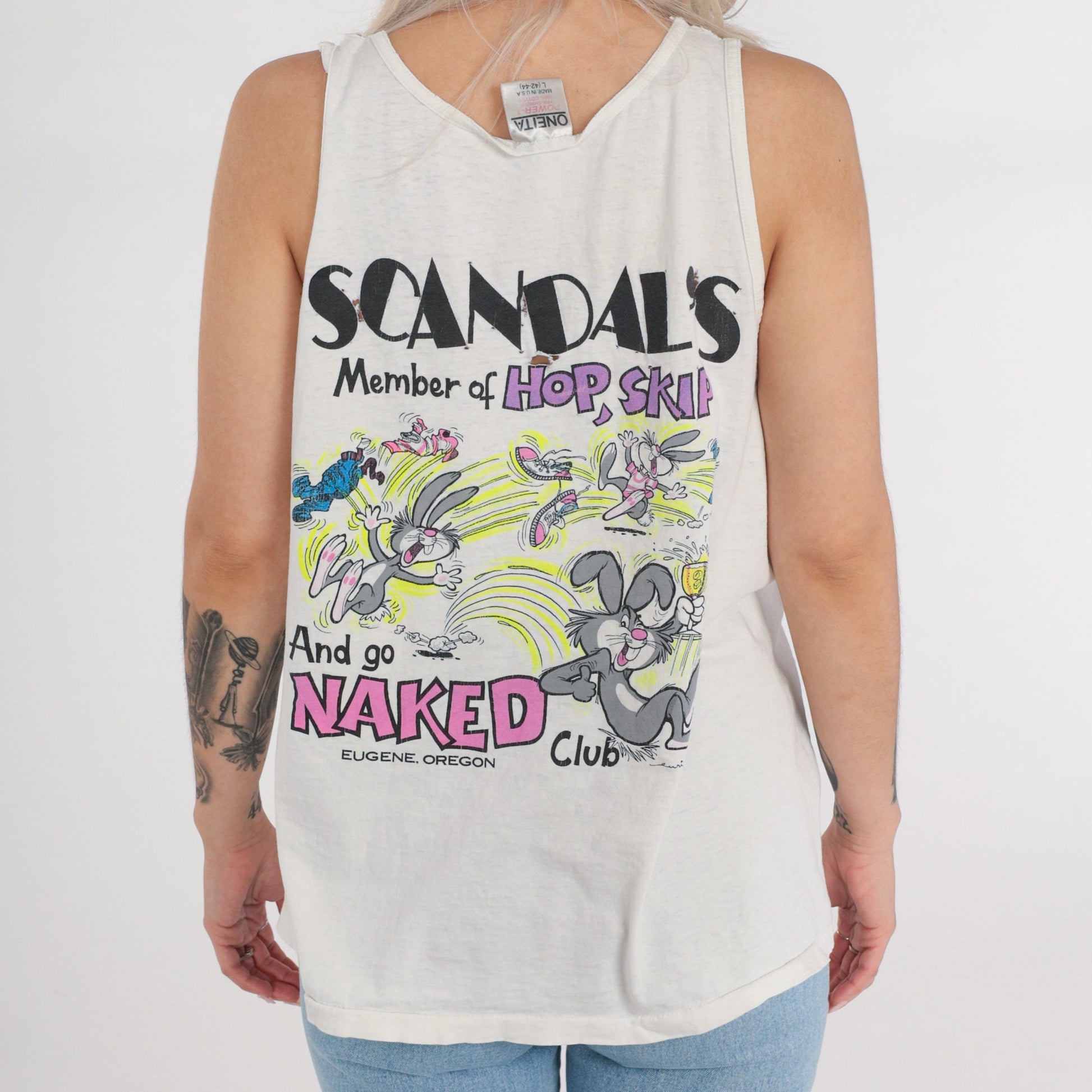 90s Scandal's Bar Eugene Oregon Tank Top Graphic Tee White Large L