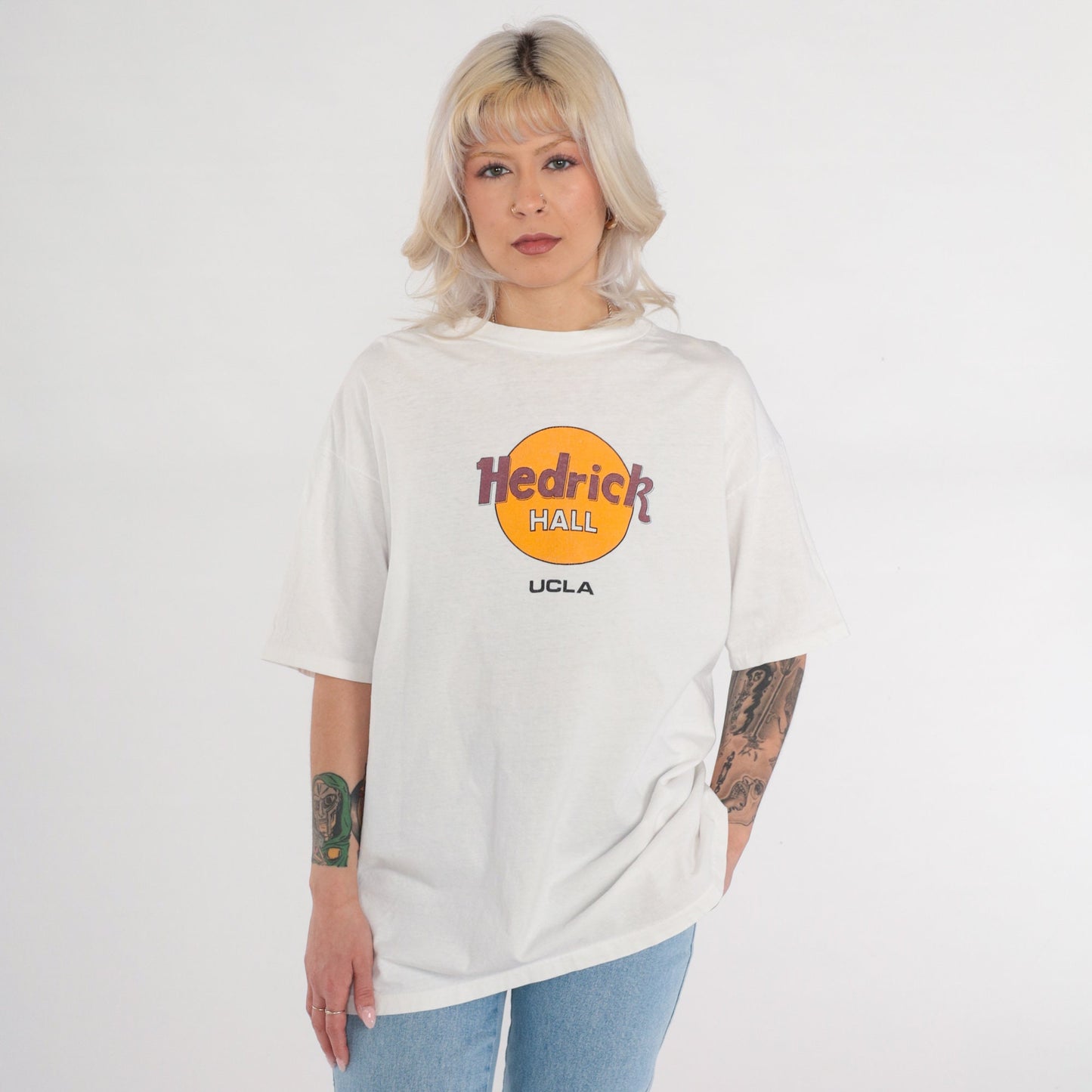 90s UCLA Hedrick Hall Graphic T-Shirt White Cotton Extra Large