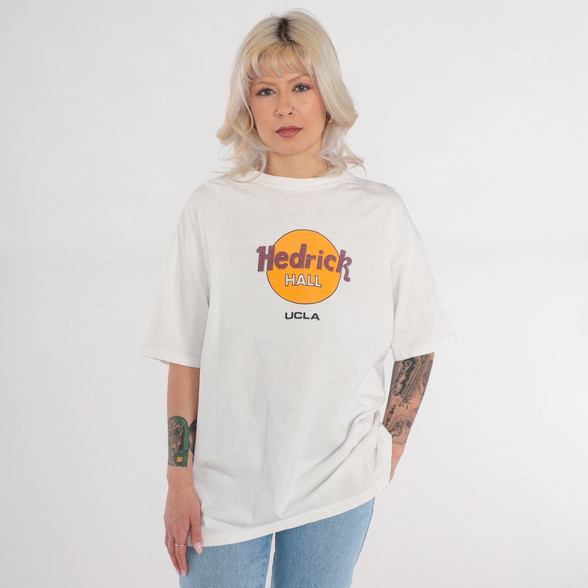 90s UCLA Hedrick Hall Graphic T-Shirt White Cotton Extra Large
