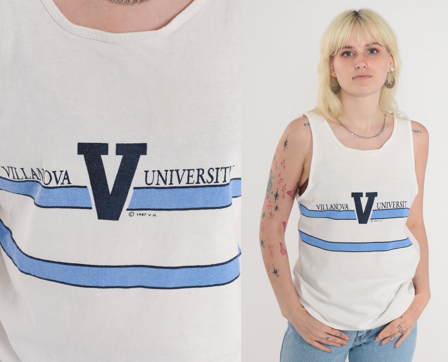 80s Champion Villanova University Tank Top Wildcats Graphic White Medium
