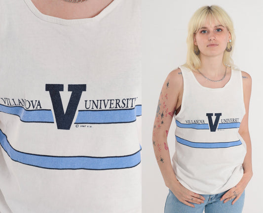 80s Champion Villanova University Tank Top Wildcats Graphic White Medium