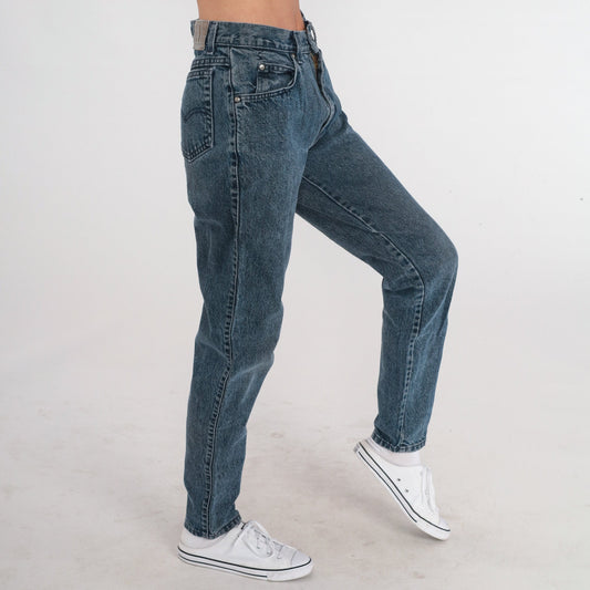90s Levi's Dark Grey High-Waisted Tapered Jeans Small S