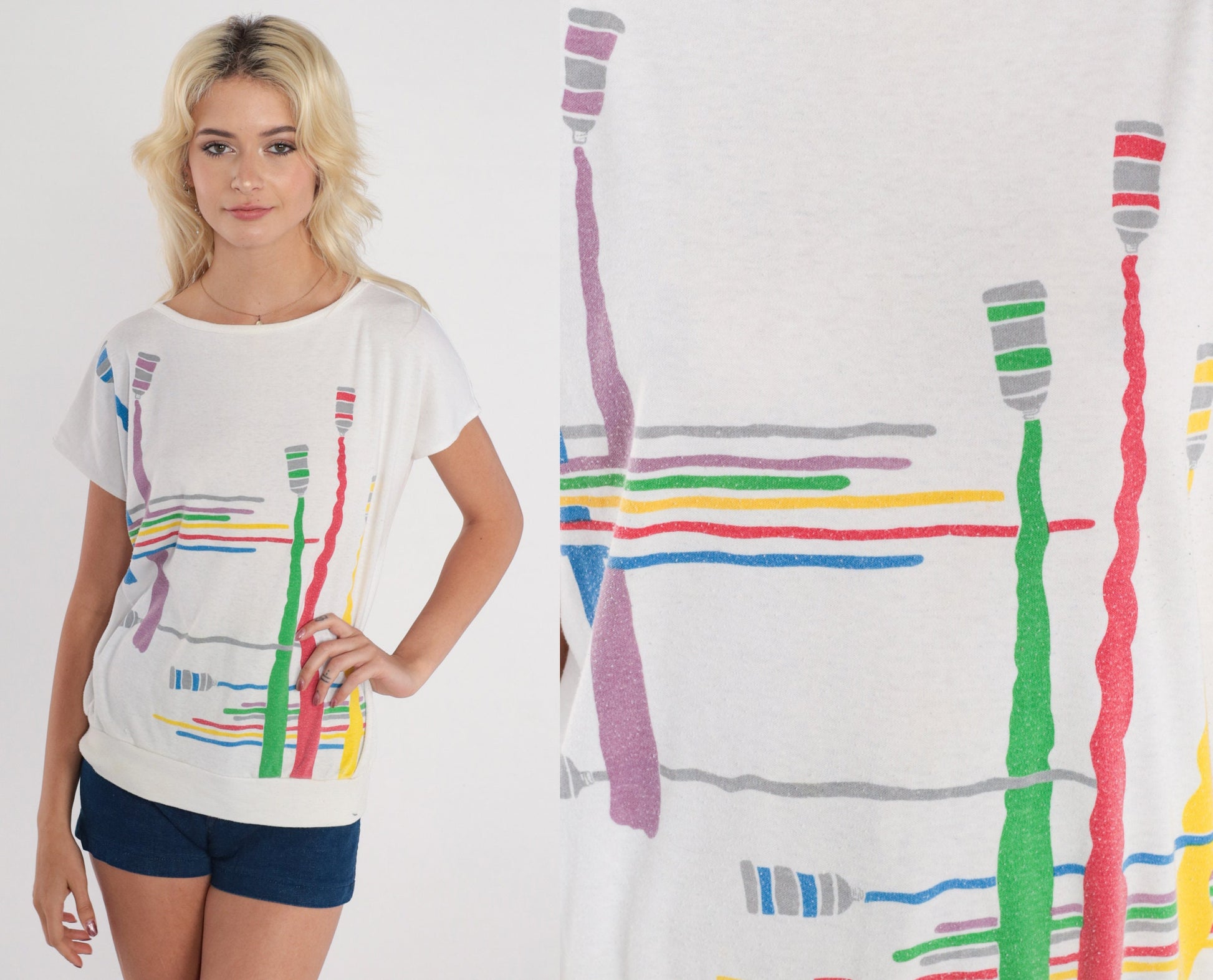 80s Paint Tube Graphic T-Shirt White Banded Hem Artist Tee Medium