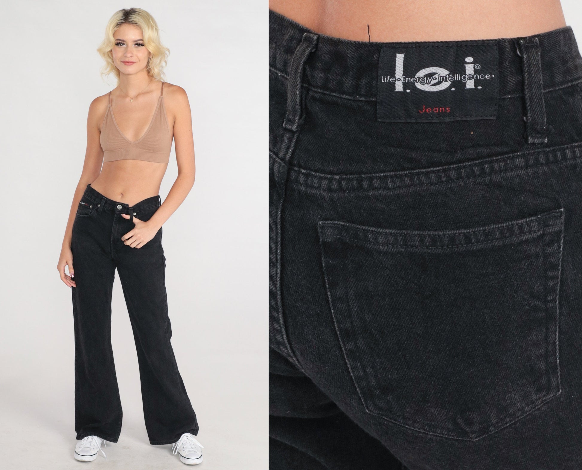 00s LEI Black Flare Jeans Mid Rise Denim Bellbottoms Small