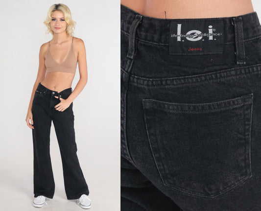00s LEI Black Flare Jeans Mid Rise Denim Bellbottoms Small