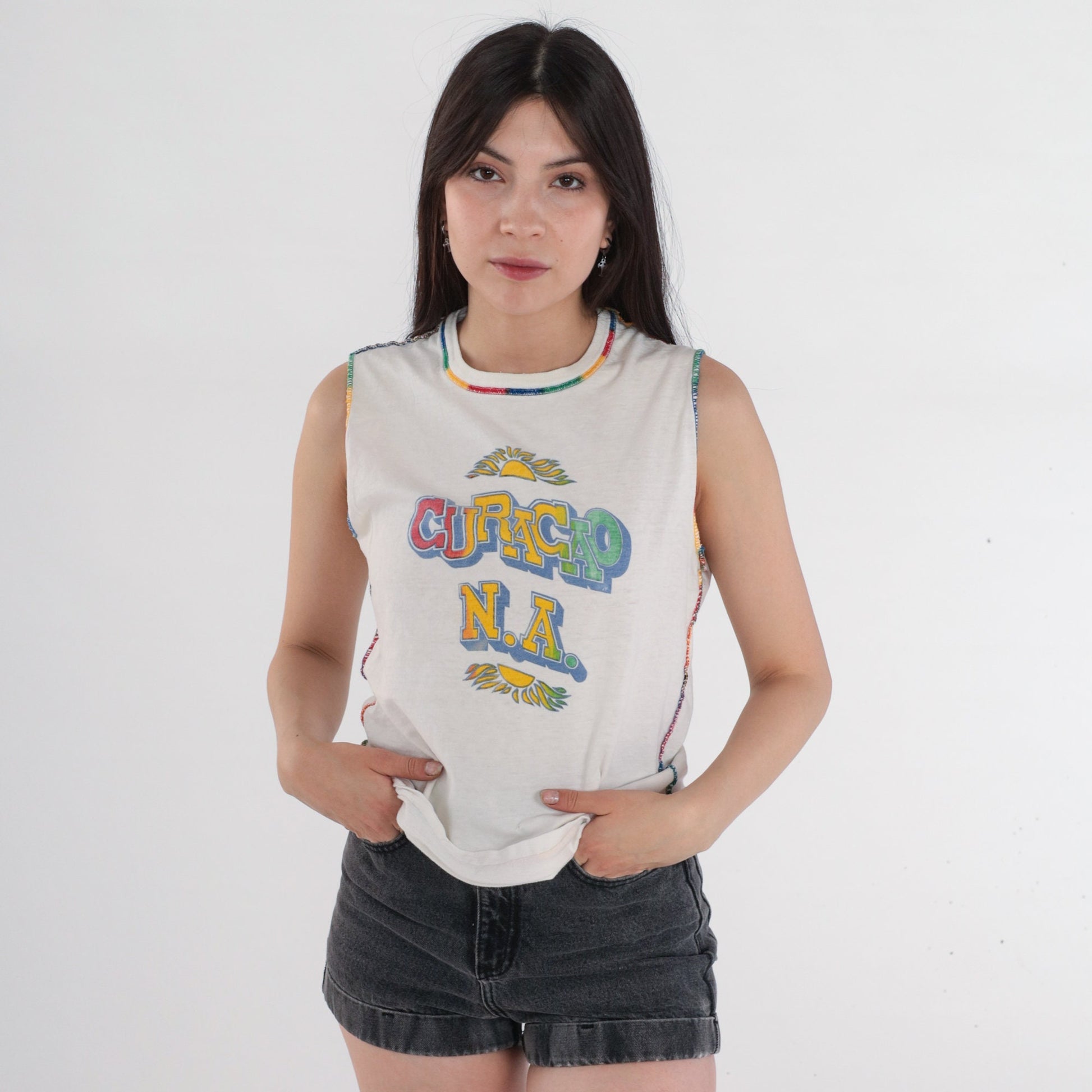 80s Curaçao Netherlands Islands Graphic Tank Top Small S