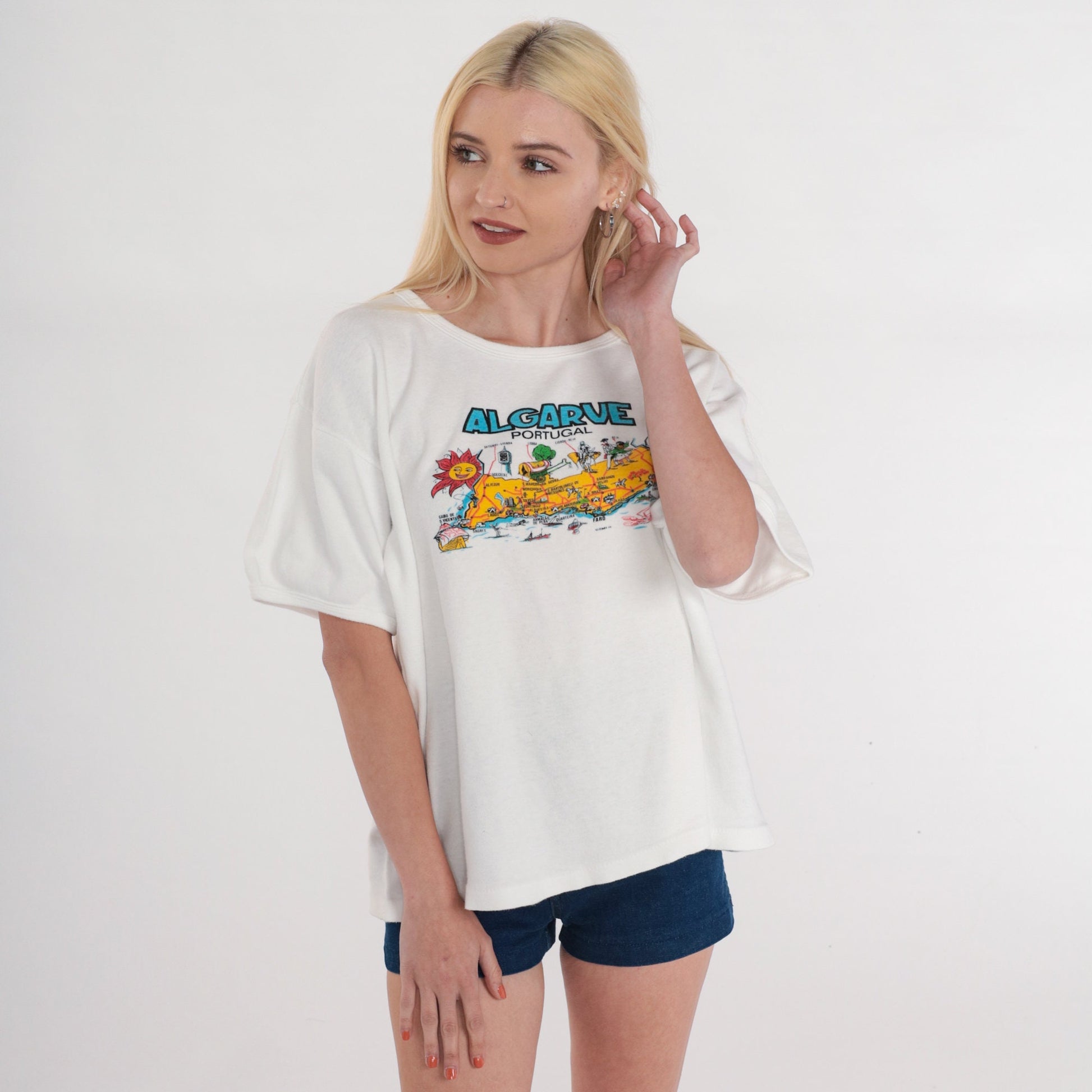 90s Algarve Portugal Graphic T-Shirt White Single Stitch Tee Extra Large