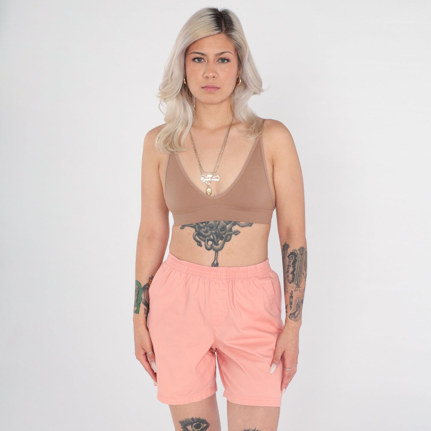 00s Pink Cotton High-Waist Shorts Elastic Waist Small S