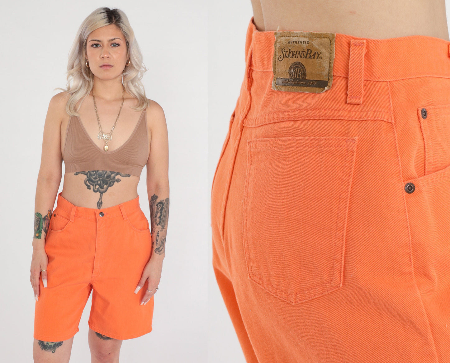 Y2K Orange High-Waisted Jean Shorts St Johns Bay Cotton Denim Size 12