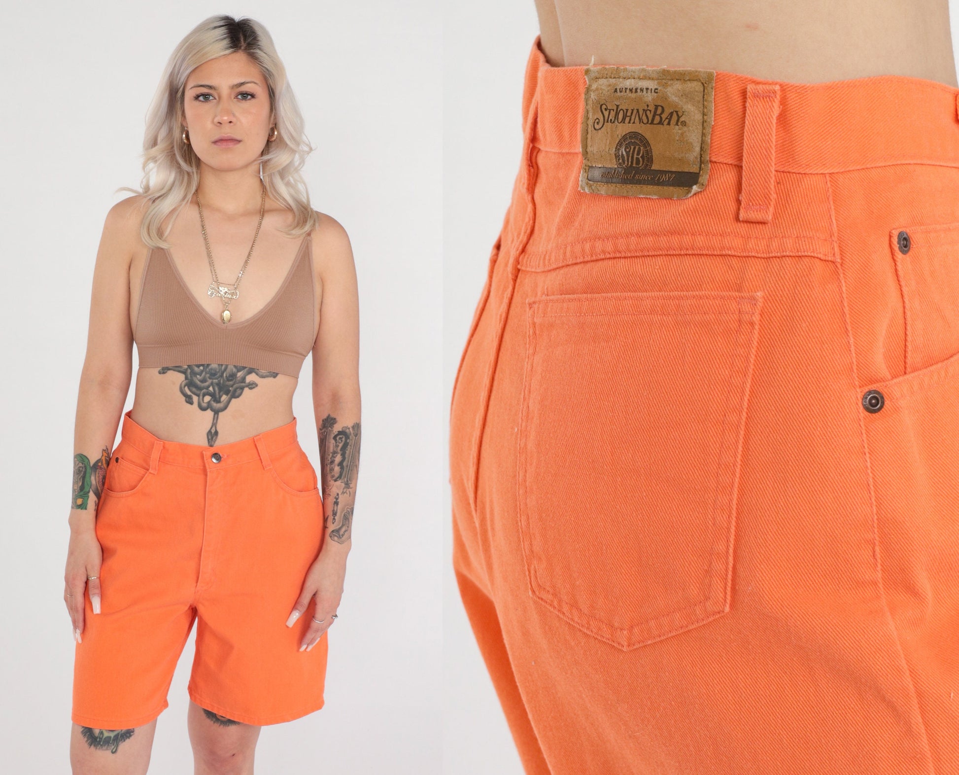 Y2K Orange High-Waisted Jean Shorts St Johns Bay Cotton Denim Size 12