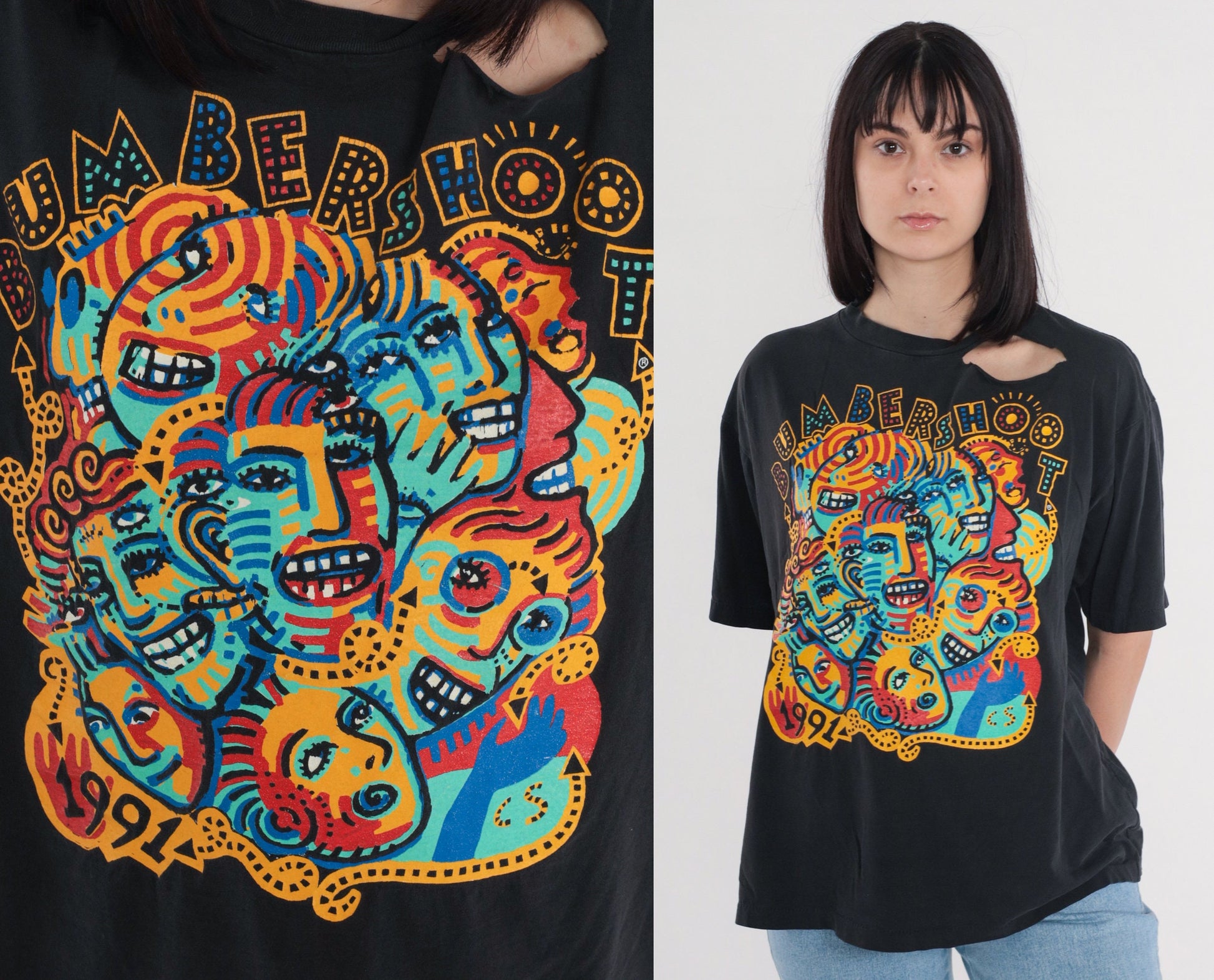 1991 Bumbershoot Seattle Music Festival T-Shirt Black Cotton Graphic Tee Large L